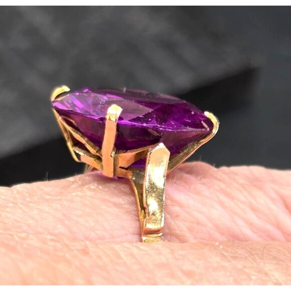 14K Gold Amethyst Solitaire Ring Large Round Gemstone Estate Size 7 HS136 - Picture 10 of 14